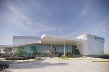 Rendering image of the front entry of the Wichita Clinic.