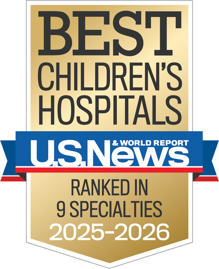U.S. News World and Report Badge: Best Children's Hospitals, Ranked in 9 Specialties 2025-2026
