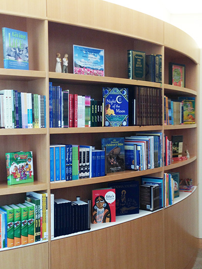 Bookcase full of books at the William T. Kemper Foundation Library at Children's Mercy.