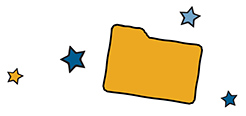 Illustrated manila folder with 4 stars around it