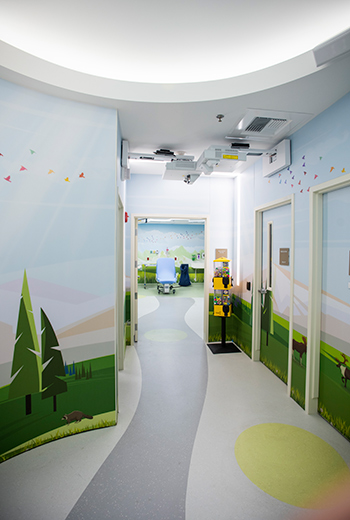 Hall leading to the Burn Clinic at Children's Mercy.