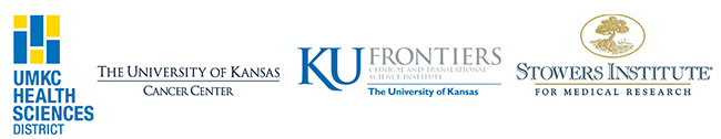 Logos for the following: UMKC Health Sciences District, The University of Kansas Cancer Center, KU Frontiers Clinical and Translational Science Institute, and Stowers Institute for Medical Research.