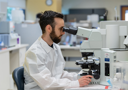 Fellow doing an examination of chromosome banding.