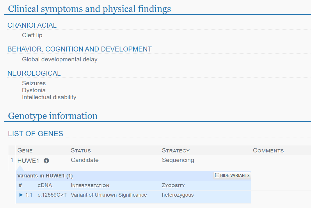 PhenoTips Clinical Symptoms graphic
