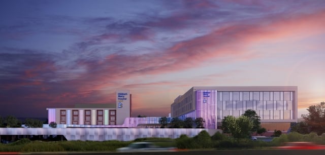 An architectural rendering of the future Children's Mercy Hospital Kansas buildings.