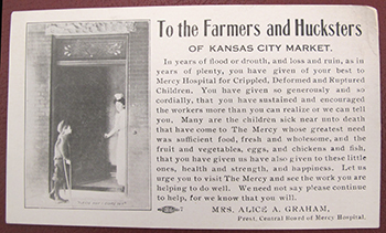 Photo of news article about Dr. Alice Berry Graham personally thanking the farmers and "hucksters" of the Kansas City Market for their generosity to Children’s Mercy.