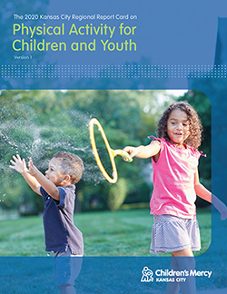Two children playing with bubbles outside with words that read, "The 2020 Kansas City Regional Report Card on Physical Activity for Children and Youth, Volume 1."