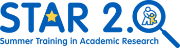 STAR 2.0 logo with includes the Children's Mercy icon of an adult with a dancing child. Words read: STAR 2.0 Summer Training in Academic Research.
