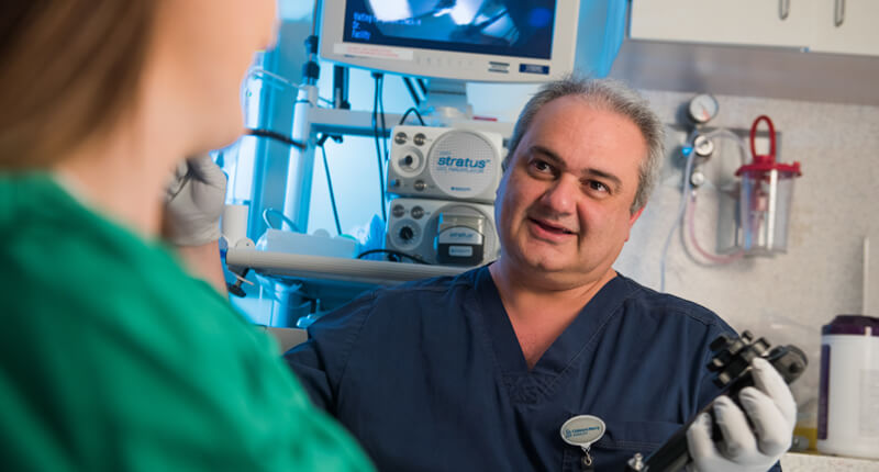 A doctor explains polyposis procedures at Children's Mercy.