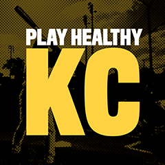 Yellow background with bold black words that read, "Play Healthy KC."