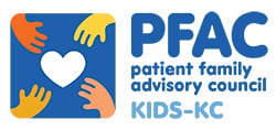 Graphic of four hands reaching for a heart and the words: PFAC patient family advisory council KIDS-KC
