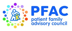 Graphic of four hands reaching for a heart and the words: PFAC patient family advisory council