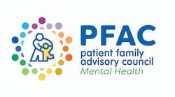 Graphic of four hands reaching for a heart and the words: PFAC patient family advisory council MENTAL HEALTH