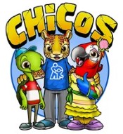 Word "CHiCoS" with illustrated turtle, cheetah and parrot dressed in clothes and smiling